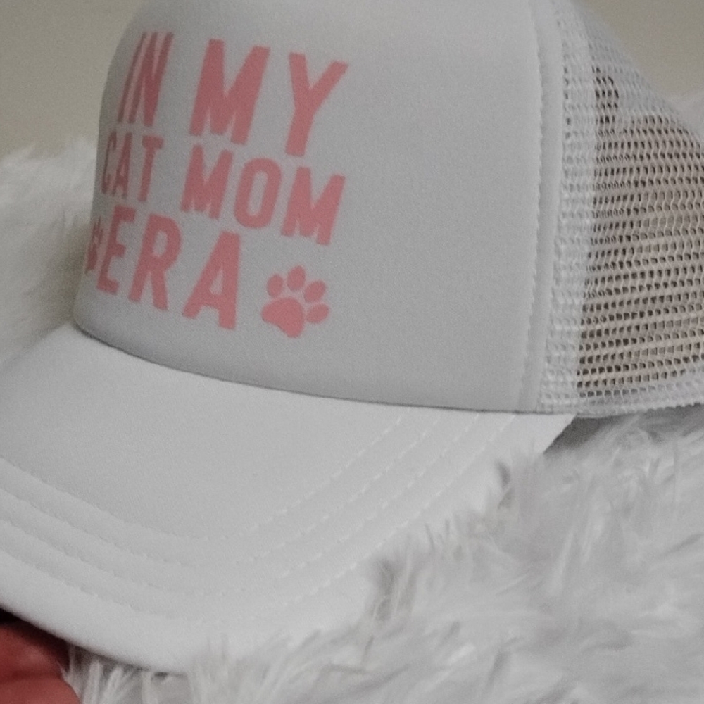 "IN MY CAT MOM ERA" Pink White‎ Animal Print Cat Lover's Statement Trucker Hat - Picture 12 of 12